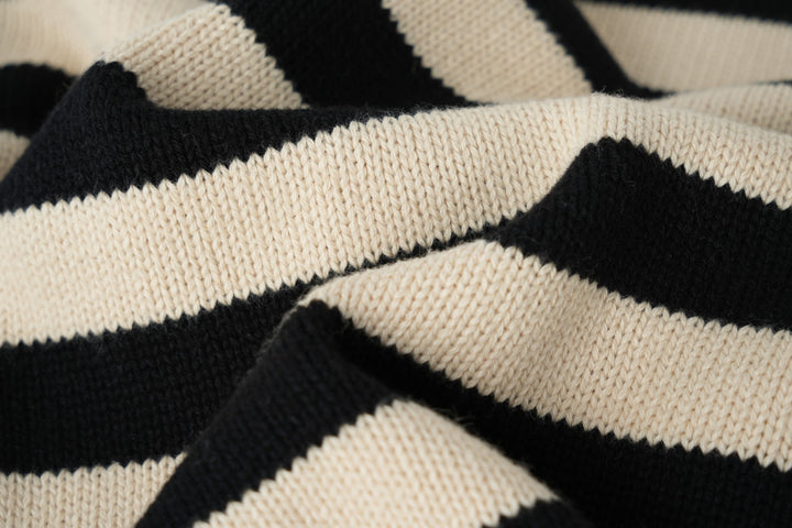 striped mock neck sweater - black striped