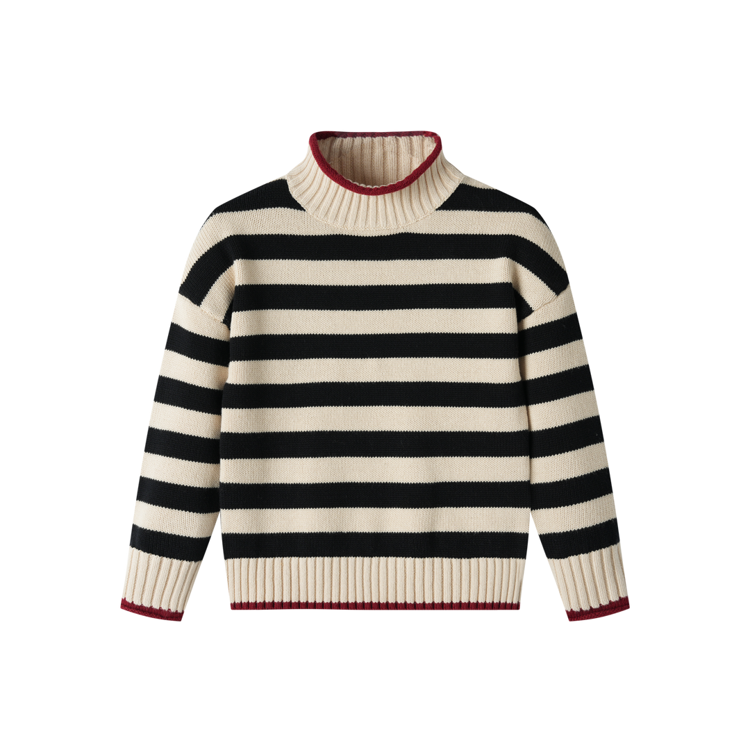 striped mock neck sweater - black striped