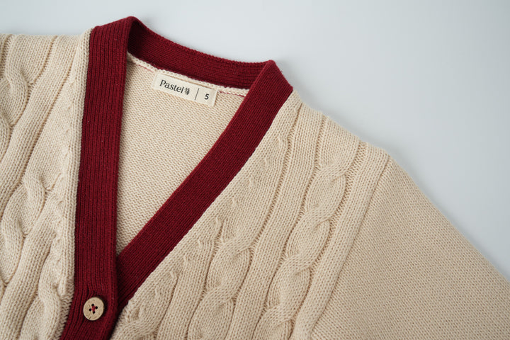 v neck cable cardigan with pockets - cream