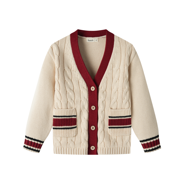 v neck cable cardigan with pockets - cream