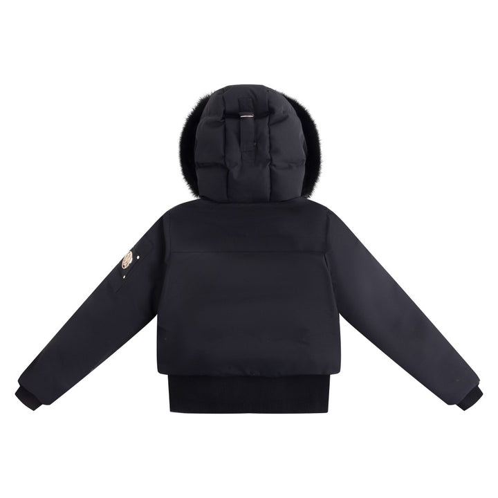 coat canvas pompom bomber with fur hood - black fox