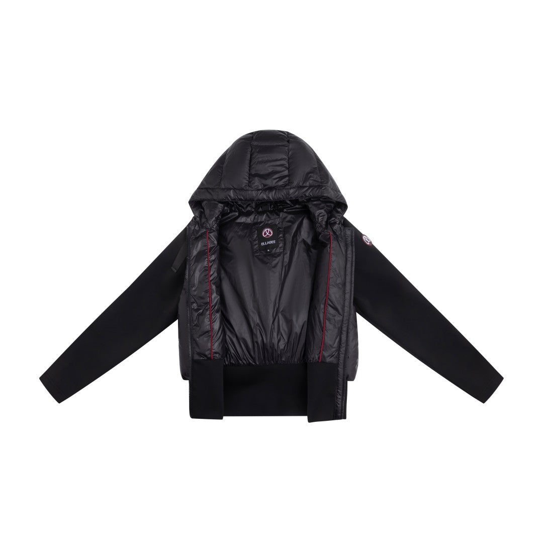 jacket padded bomber scuba sleeves with hood - black