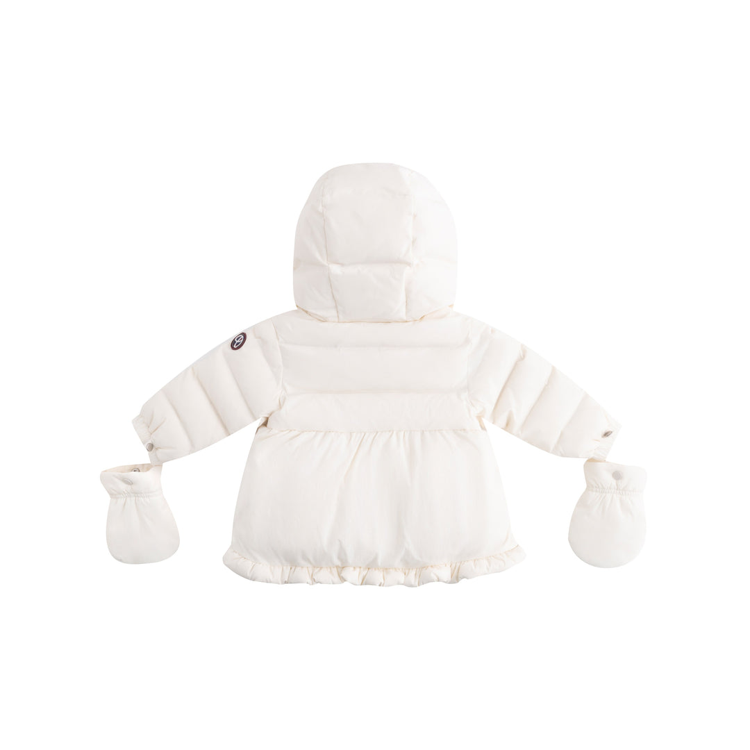 coat puffy frill trim with hood and detachable mittens - off white