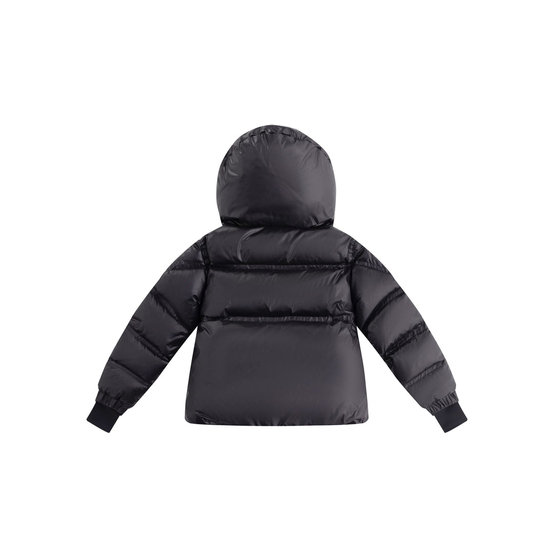 coat padded seam drawstring waist with hood - black/off white