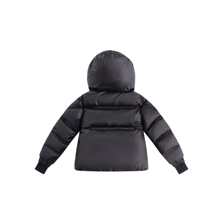 coat padded seam drawstring waist with hood - black/off white