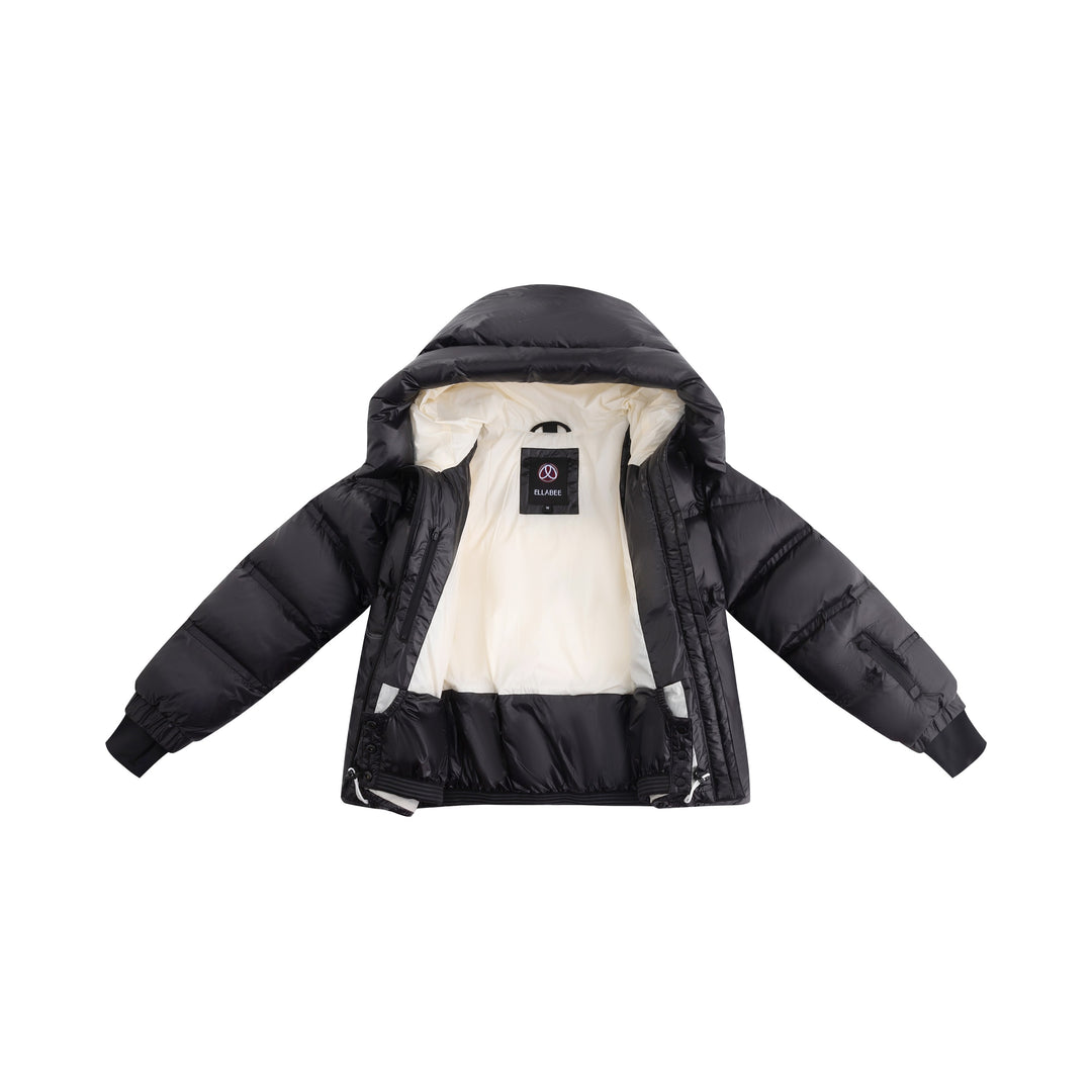 coat padded seam drawstring waist with hood - black/off white