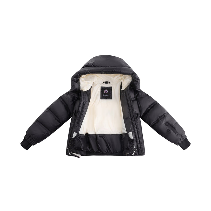 coat padded seam drawstring waist with hood - black/off white