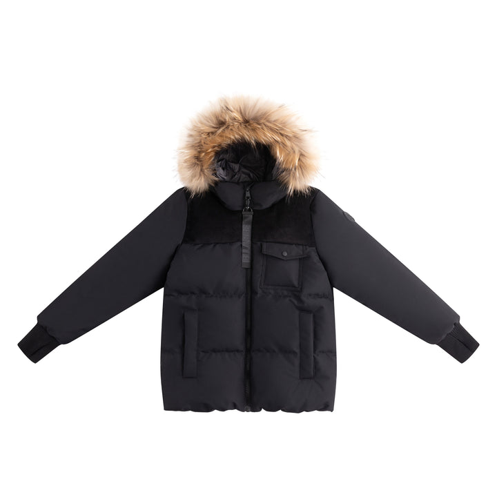 coat padded corduroy detail with hood - black