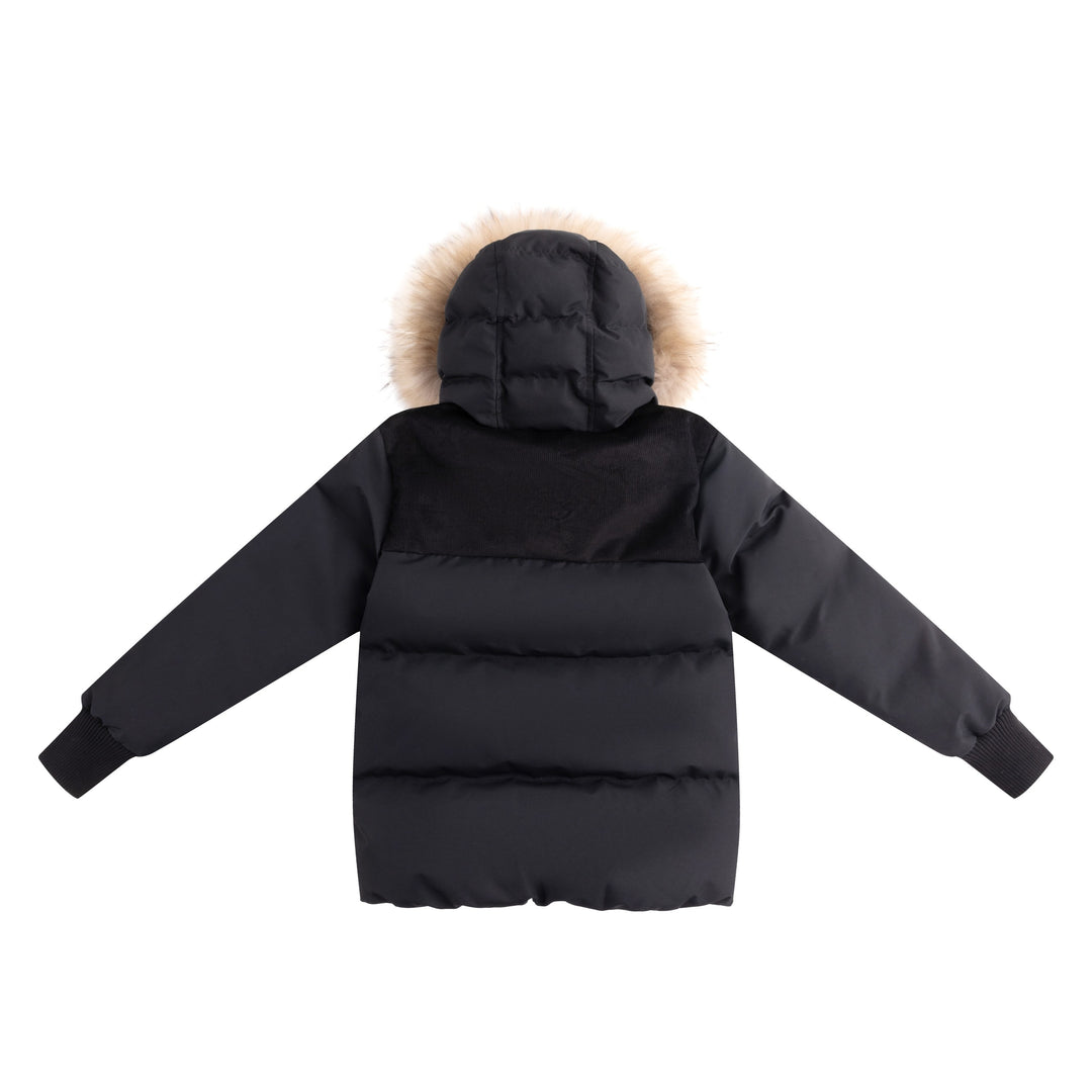 coat padded corduroy detail with hood - black