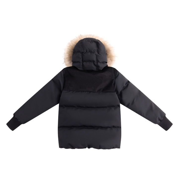 coat padded corduroy detail with hood - black