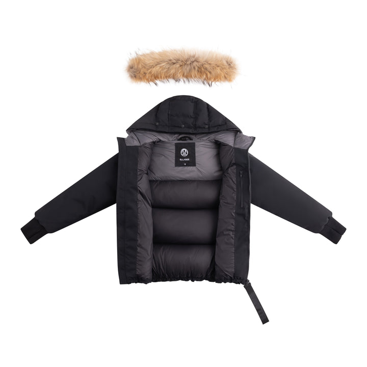 coat padded corduroy detail with hood - black