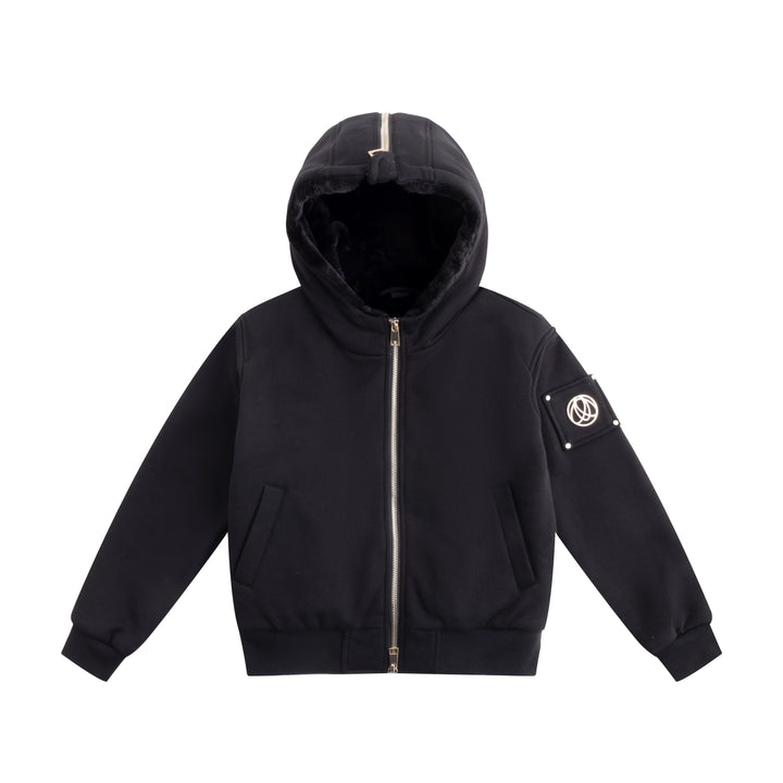 jacket fur interior zip up sweatshirt - black