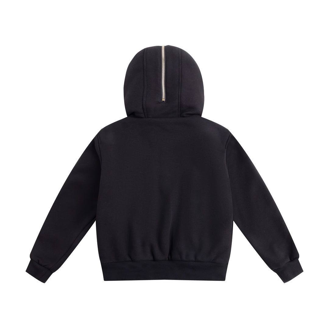 jacket fur interior zip up sweatshirt - black