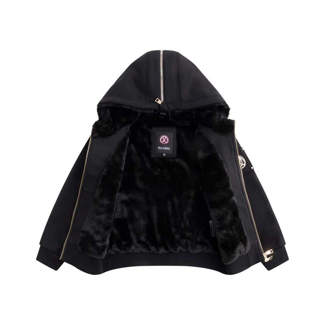 jacket fur interior zip up sweatshirt - black
