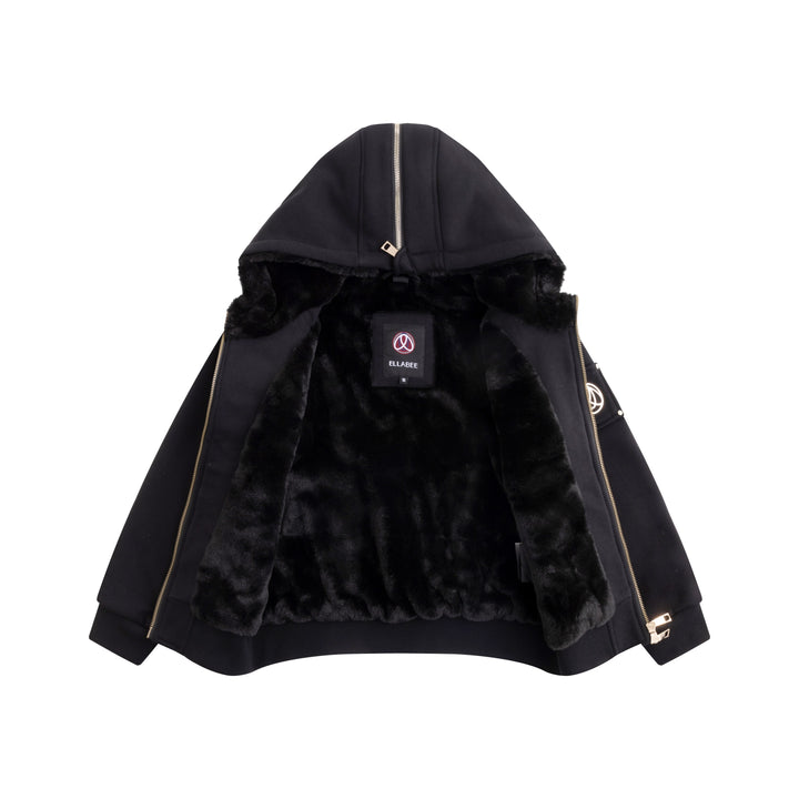 jacket fur interior zip up sweatshirt - black