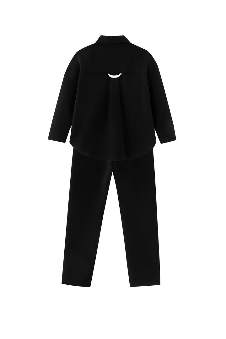 collared robe set - black