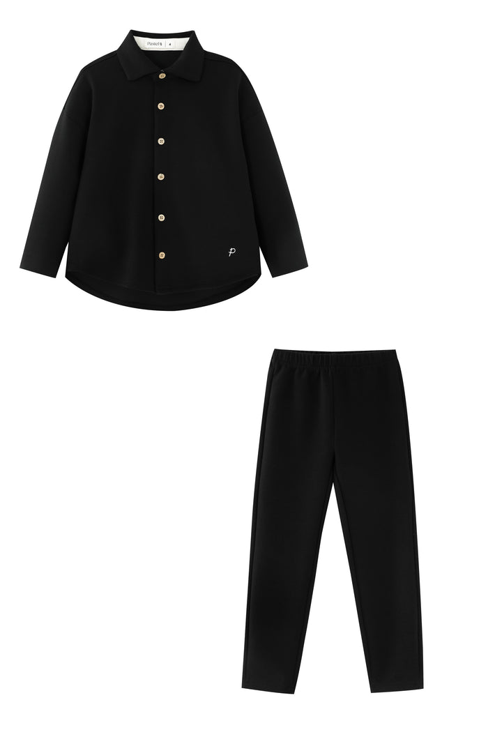 collared robe set - black