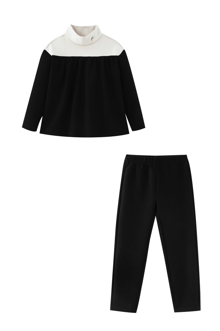 colorblock turtleneck set - stone/black