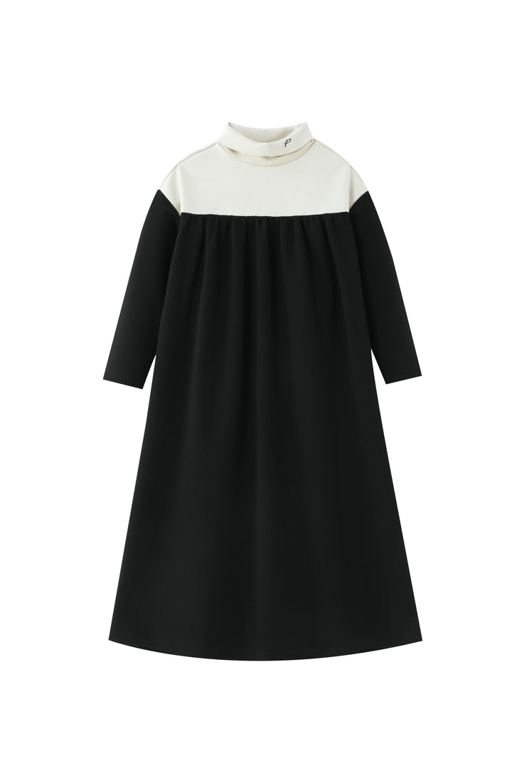 colorblock turtleneck maxi dress - stone/black