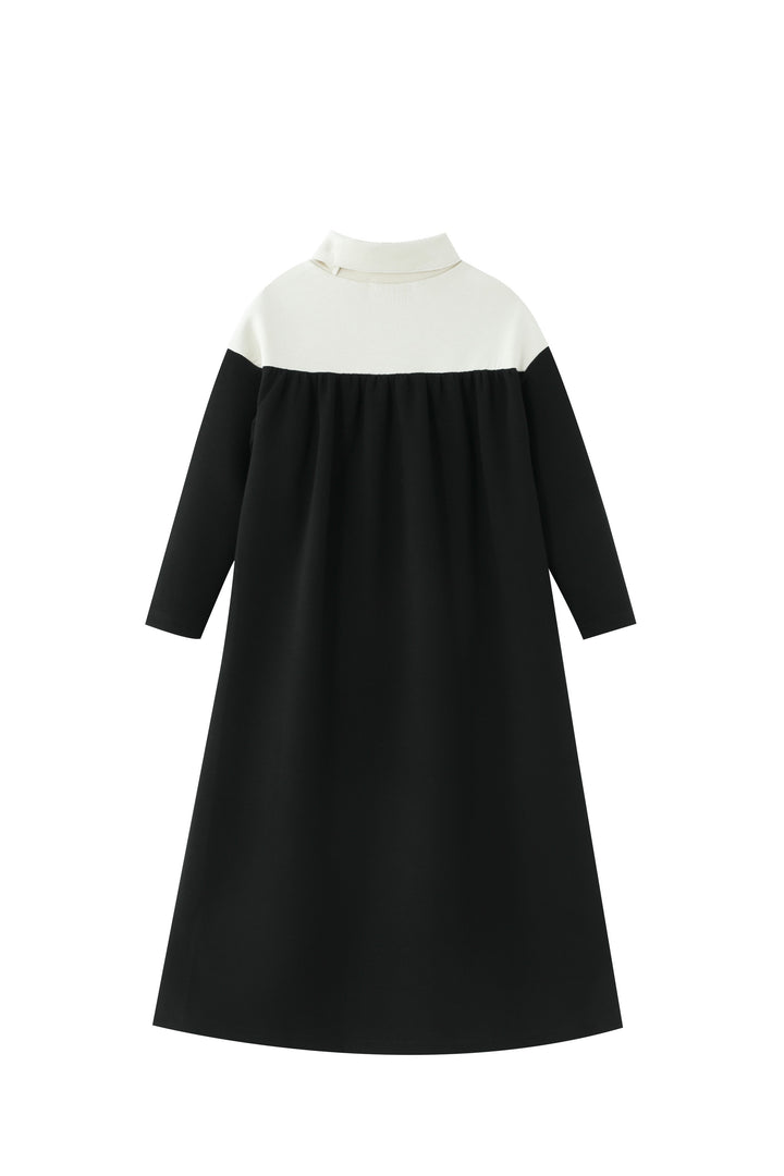 colorblock turtleneck maxi dress - stone/black