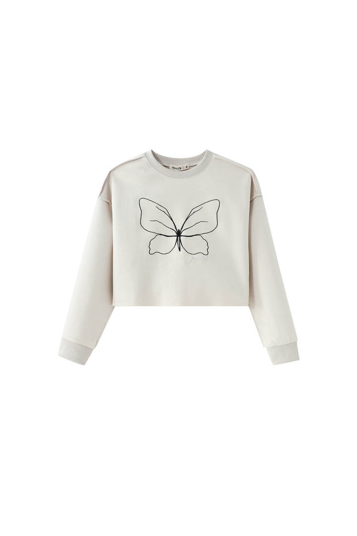 embroidered butterfly top - stone