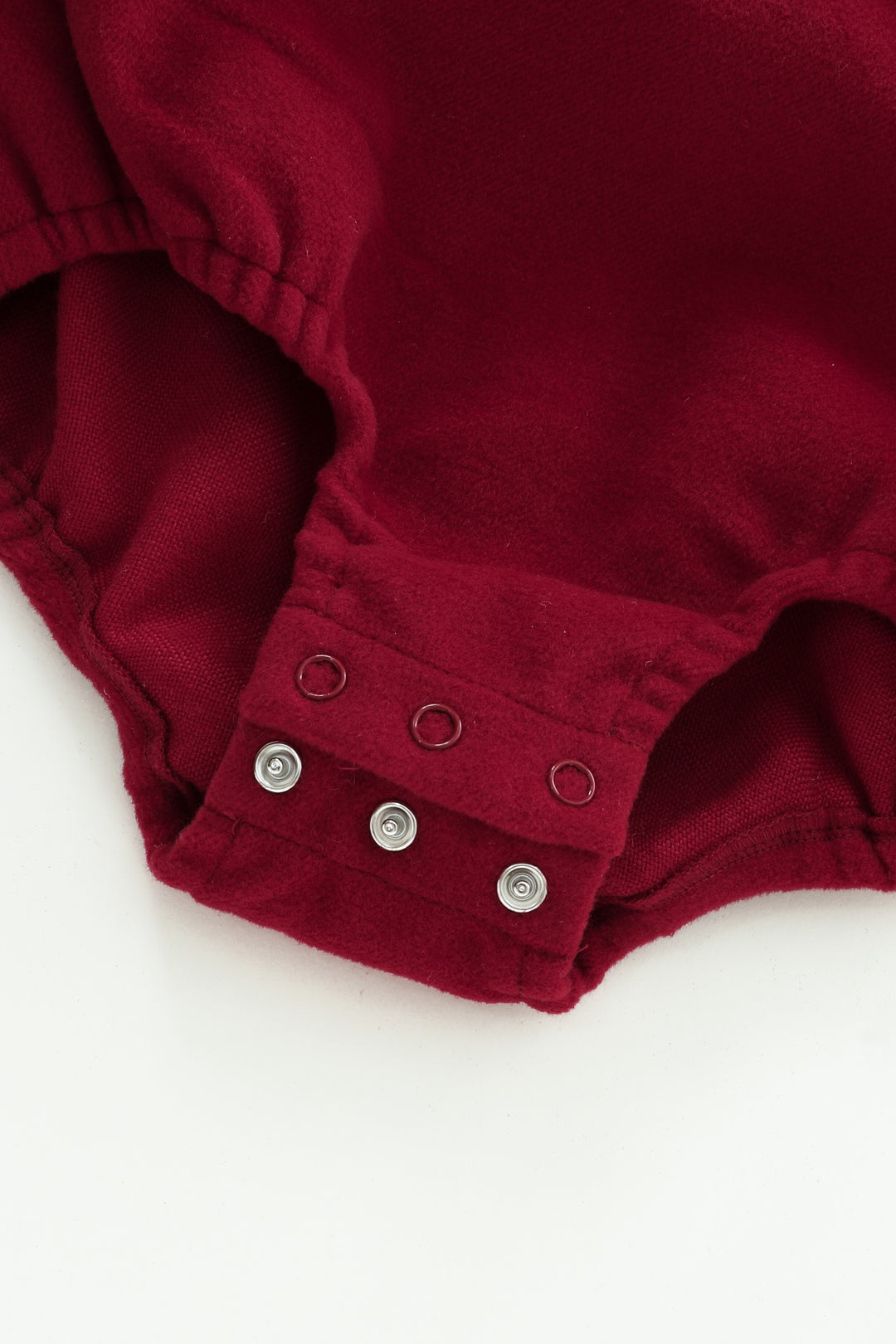 round yoke wool romper with crochet collar - red