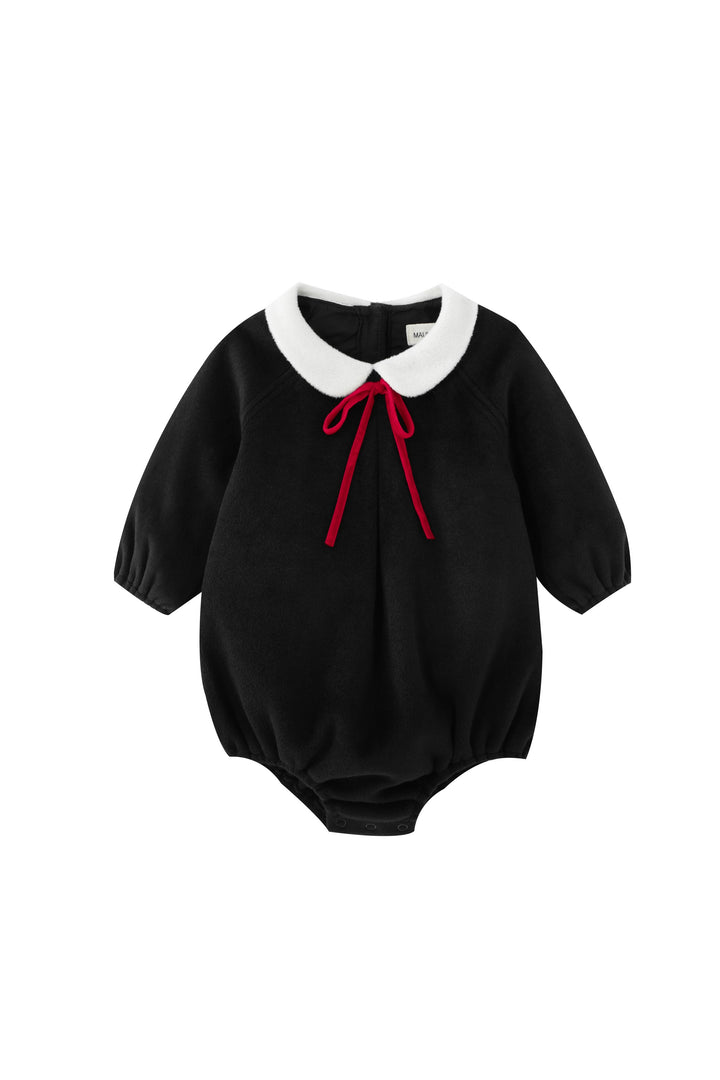 peter pan collared wool romper - black