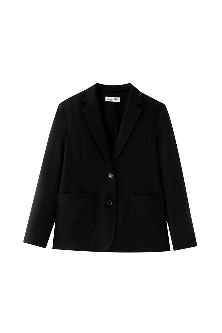wool blazer with pockets - black