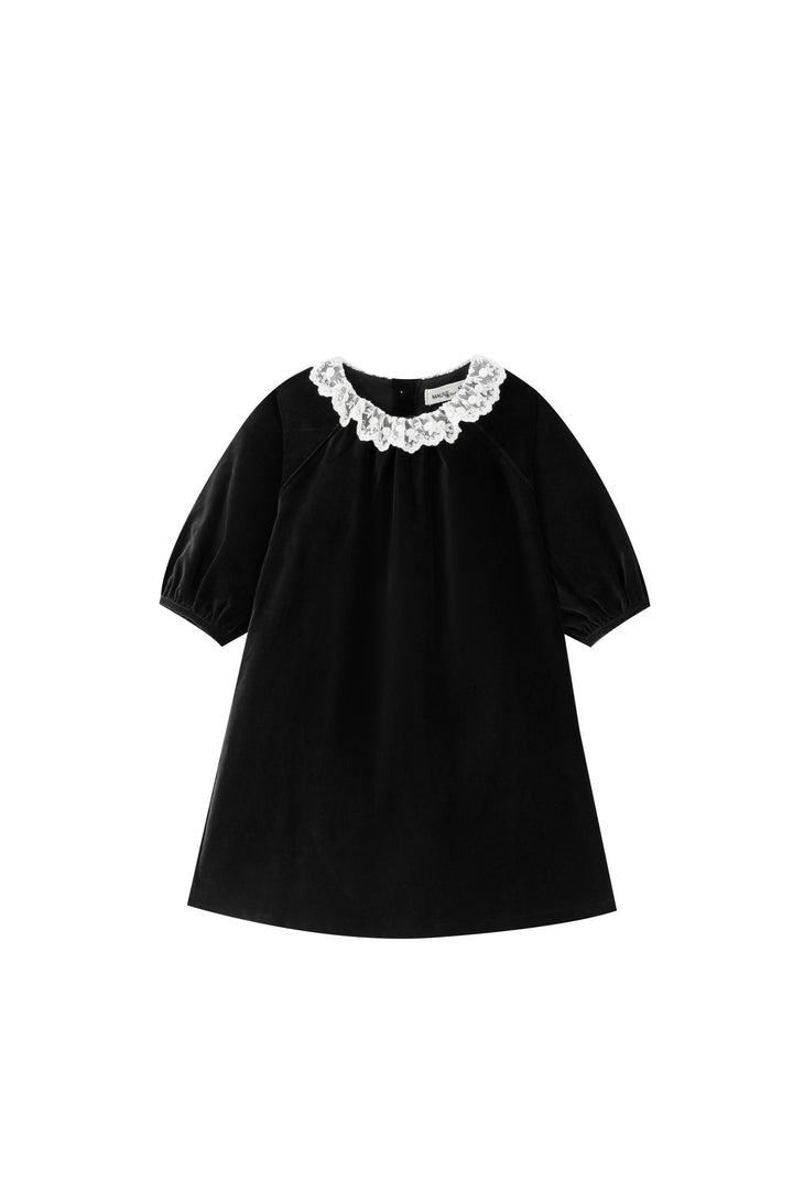 lace collar velvet dress - black