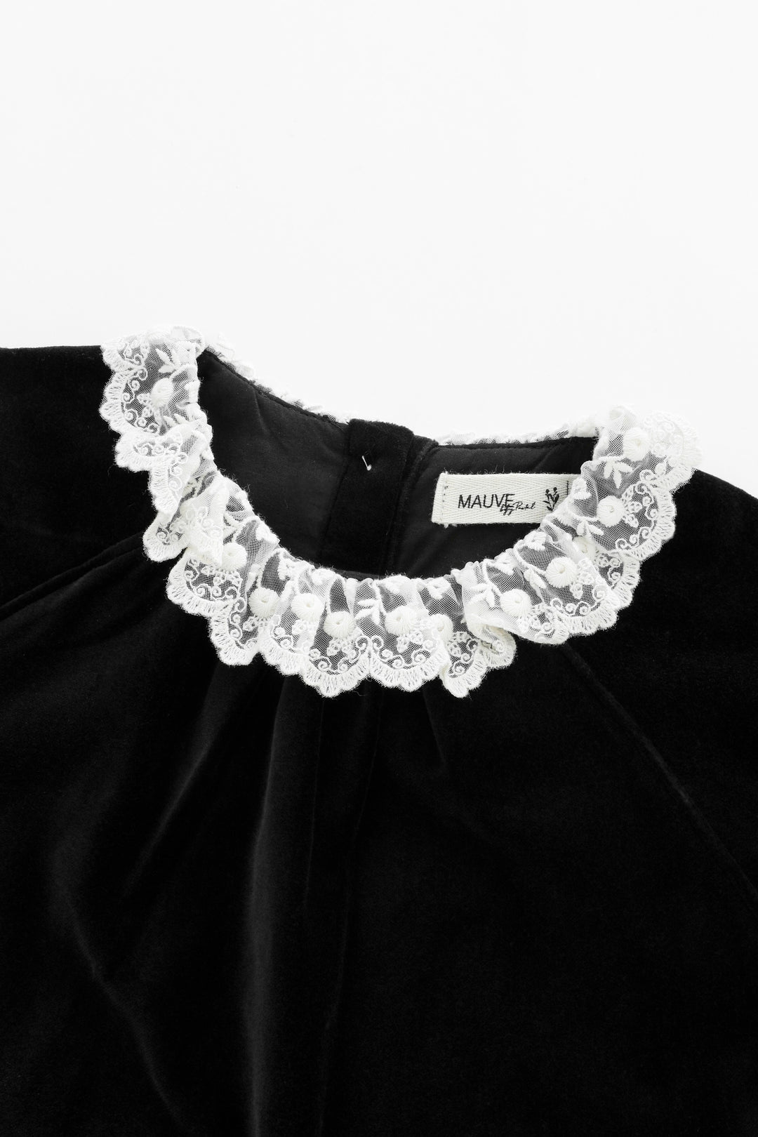 lace collar velvet dress - black