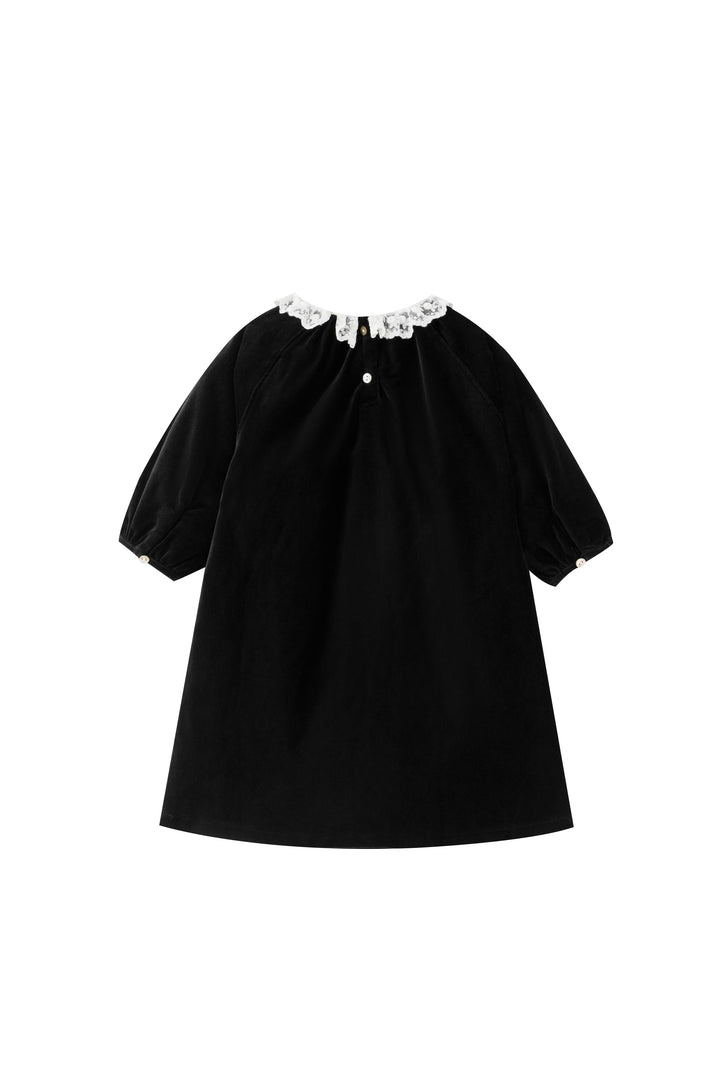 lace collar velvet dress - black