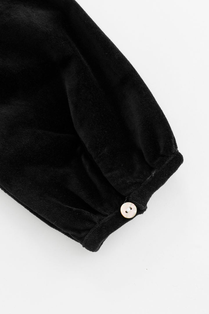 lace collar velvet dress - black