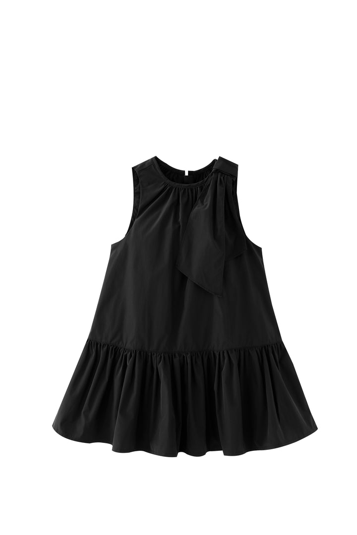 taffeta jumper with shoulder tie - black