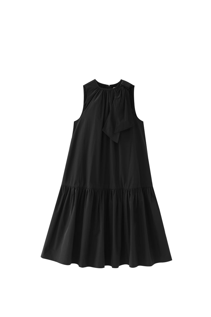 taffeta midi jumper with shoulder tie - black