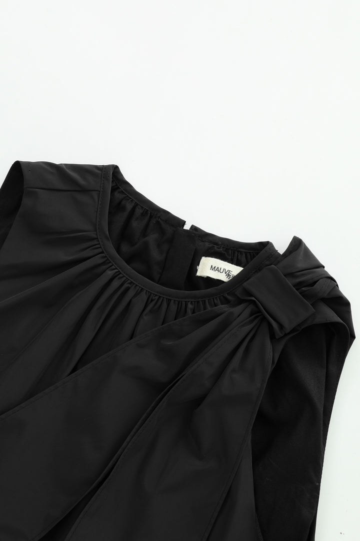 taffeta midi jumper with shoulder tie - black