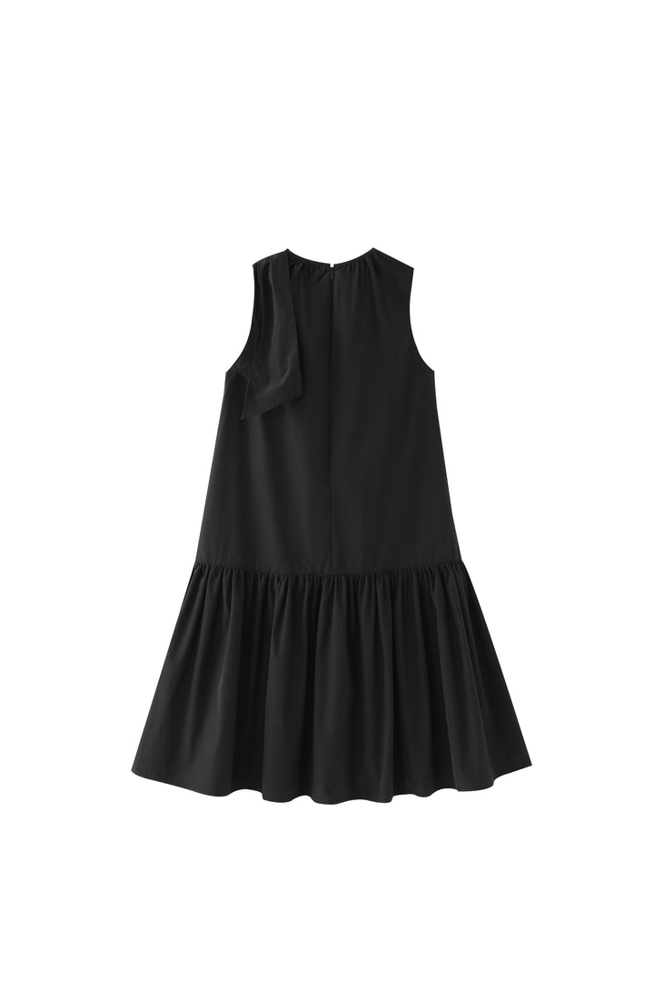 taffeta midi jumper with shoulder tie - black