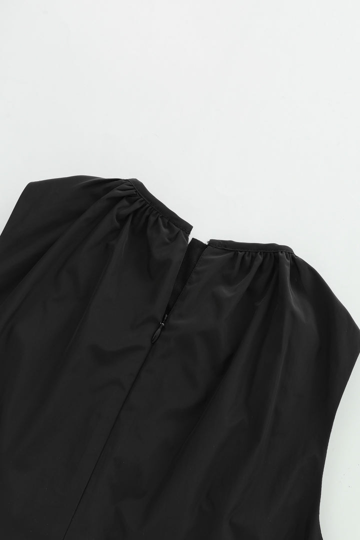 taffeta midi jumper with shoulder tie - black