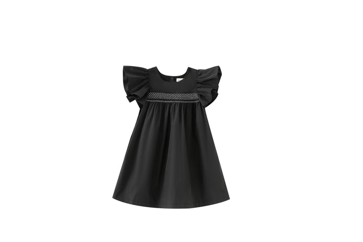 smocked flutter sleeve taffeta jumper - black