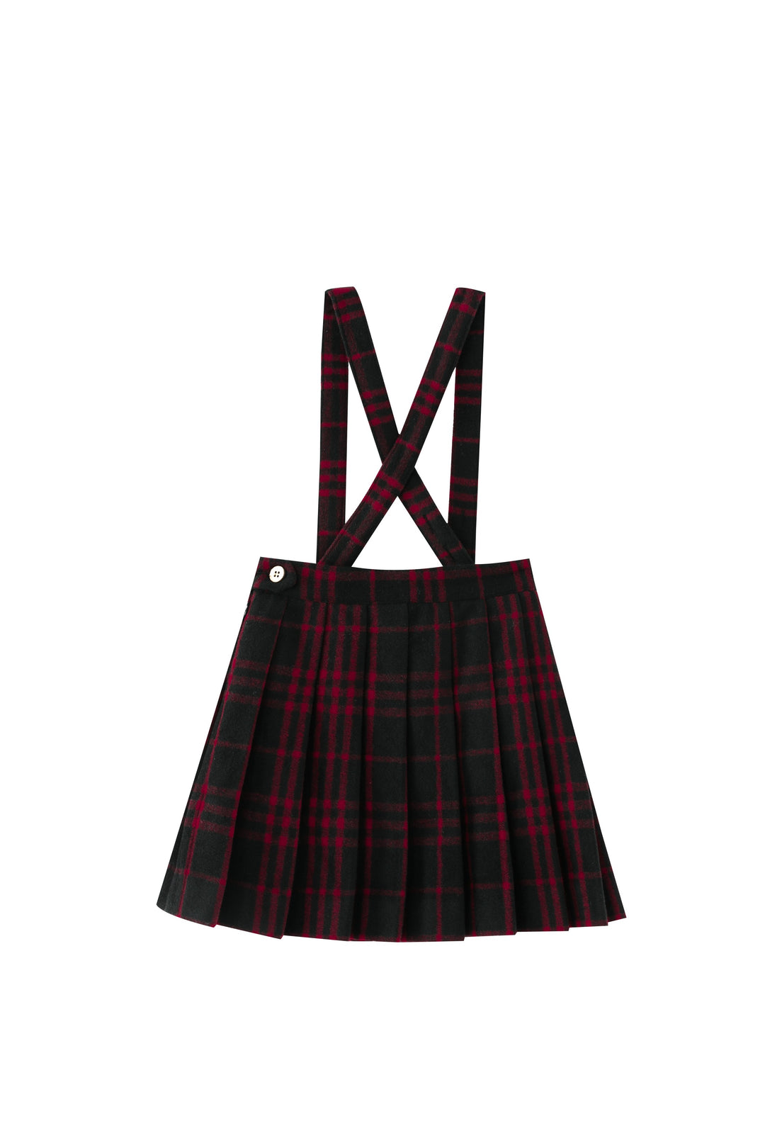 red plaid pleated suspender skirt - red plaid