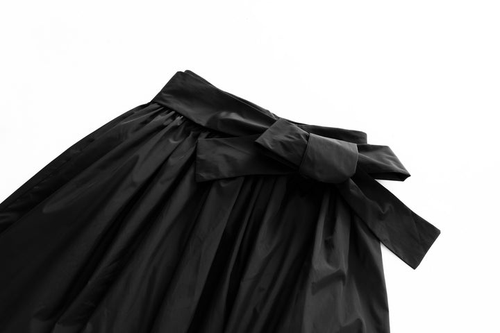 midi taffeta skirt with side bow - black