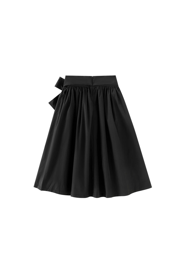 midi taffeta skirt with side bow - black