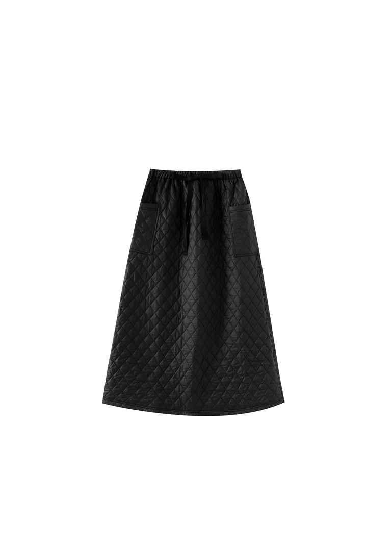 midi quilted skirt with pockets - black