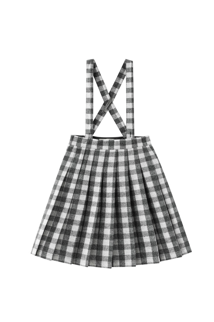 checkered pleated suspender skirt - grey checkered