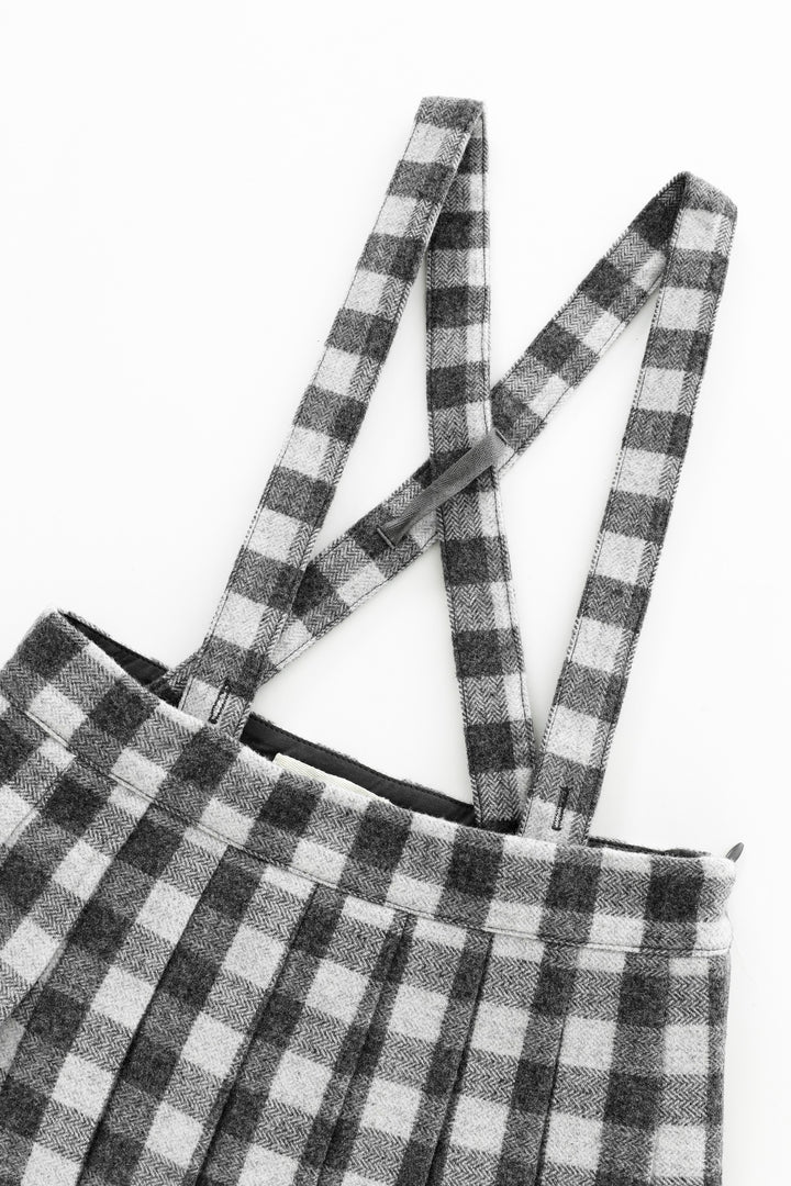 checkered pleated suspender skirt - grey checkered