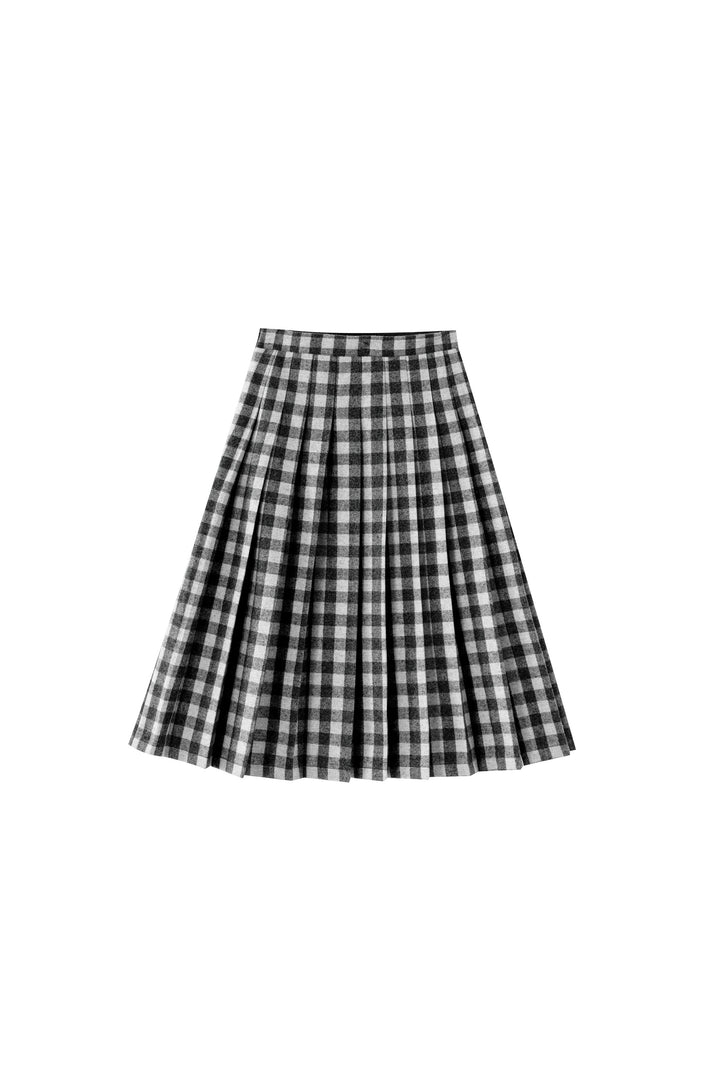 checkered pleated skirt - grey checkered