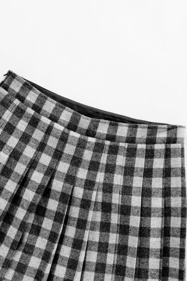 checkered pleated skirt - grey checkered