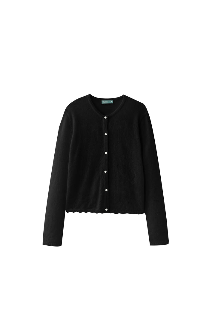 knit cardigan with scalloped edge - black