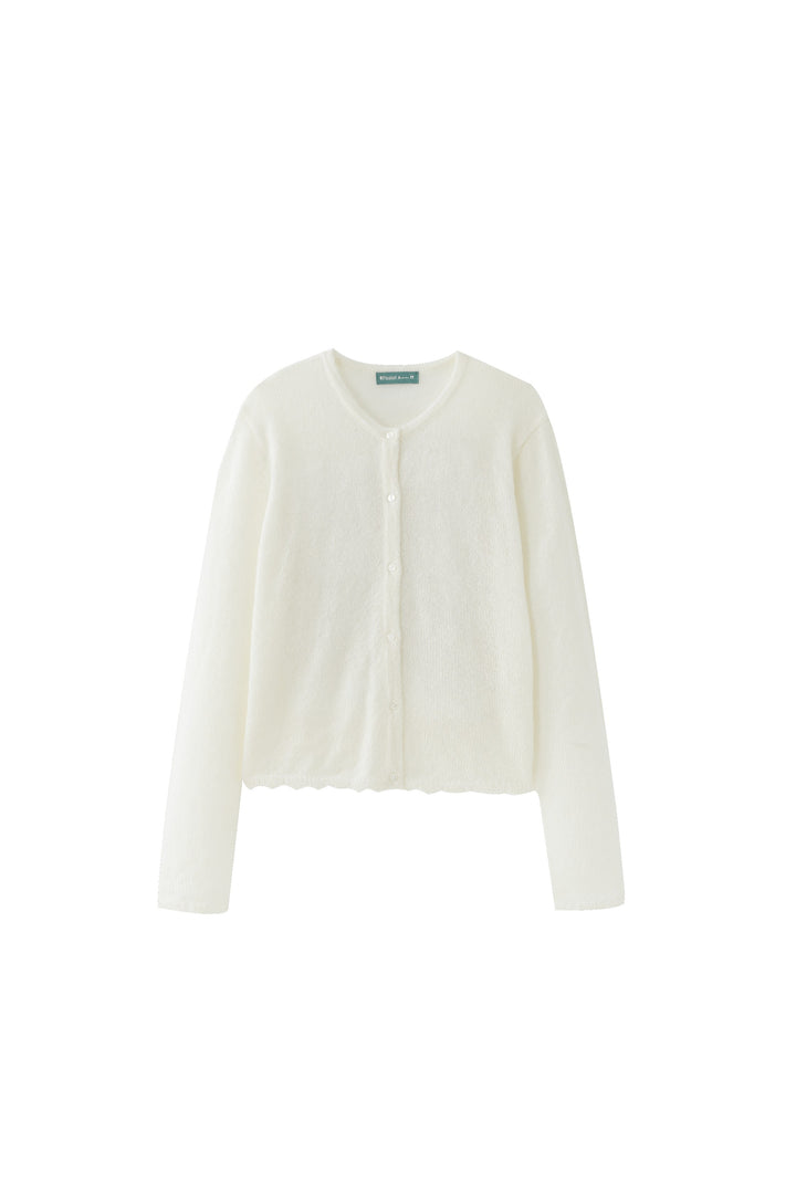 knit cardigan with scalloped edge - cream