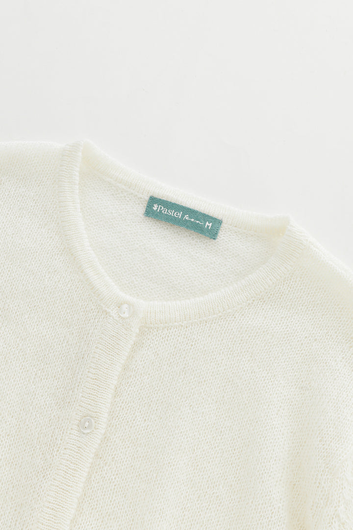 knit cardigan with scalloped edge - cream