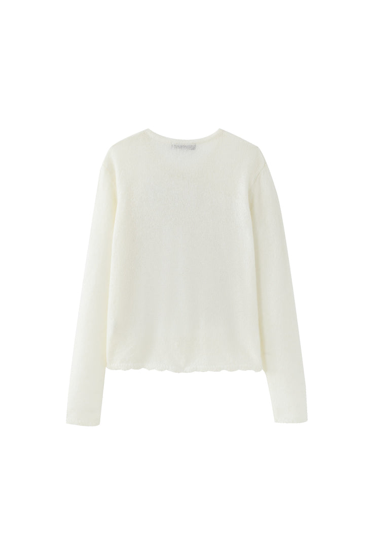 knit cardigan with scalloped edge - cream